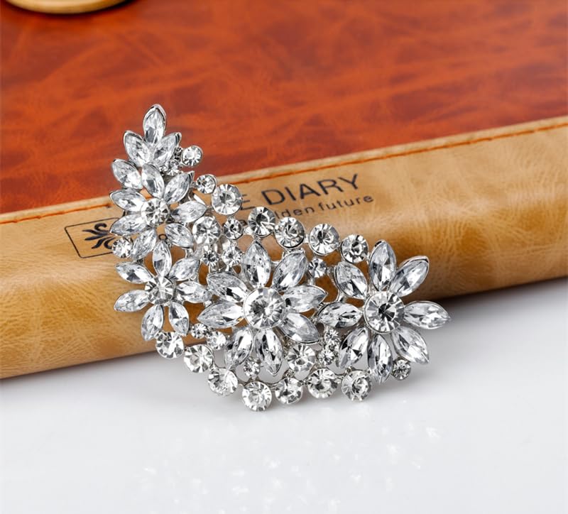 Image of Large Brooch Pin Austrian Crystal Leaf Shape Bouquet Rhinestone Scarf Decoration Wreath Cloth Brooches Pins For Women Girls