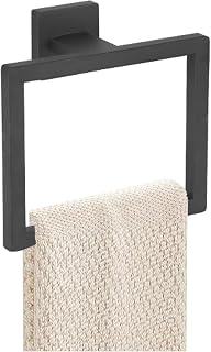JOPOFI Matte Black SUS304 Stainless Steel Towel Ring - Rustproof Square Bathroom Towel Holder, Modern Hand Towel Bar