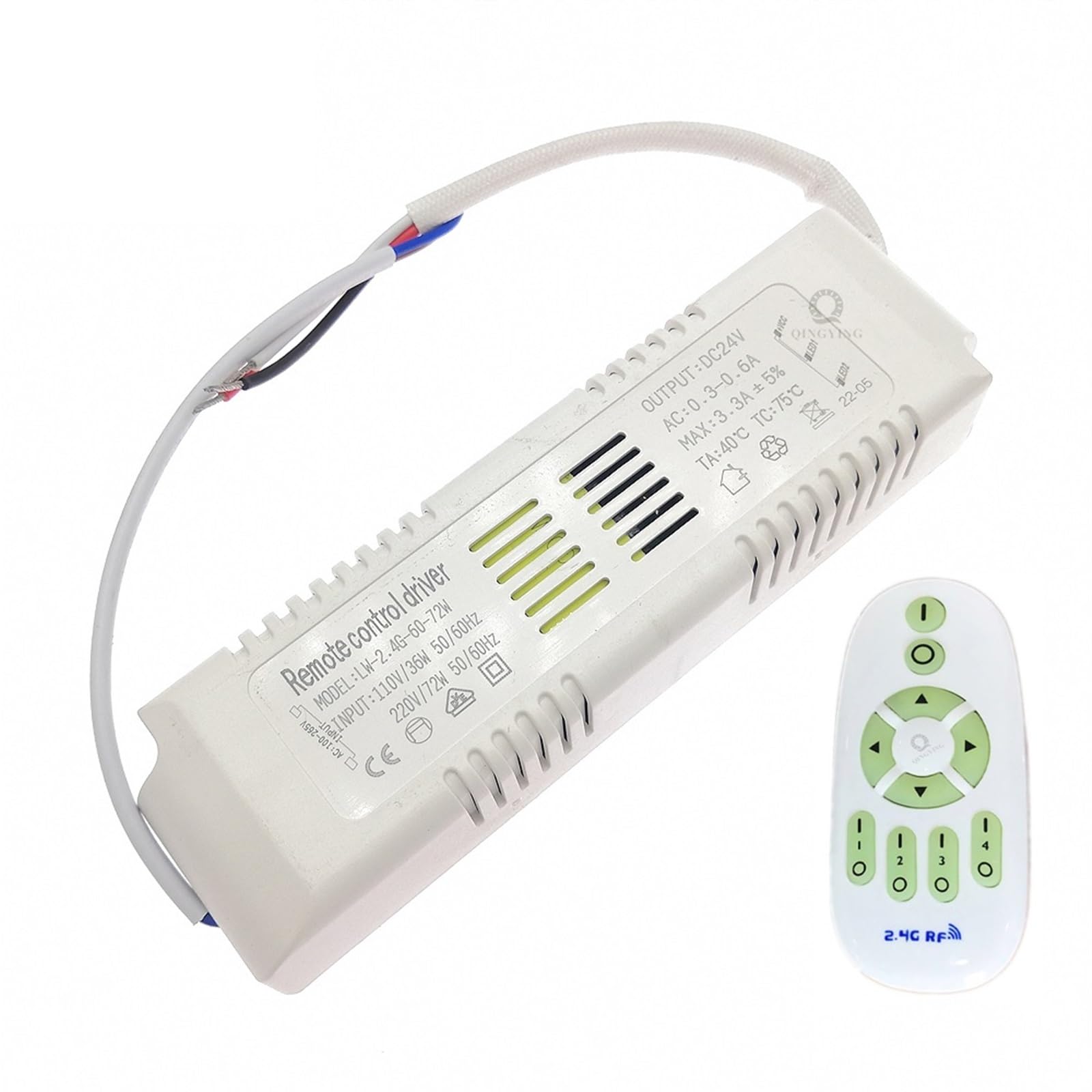 1PCS AC110V-220V 18W-108W-150W Output 24V 2.4G Remote Control LED Driver Power Supply For Dual Color LED Strip Dimming Color Changing(60-72W,AC 110V With Remote)