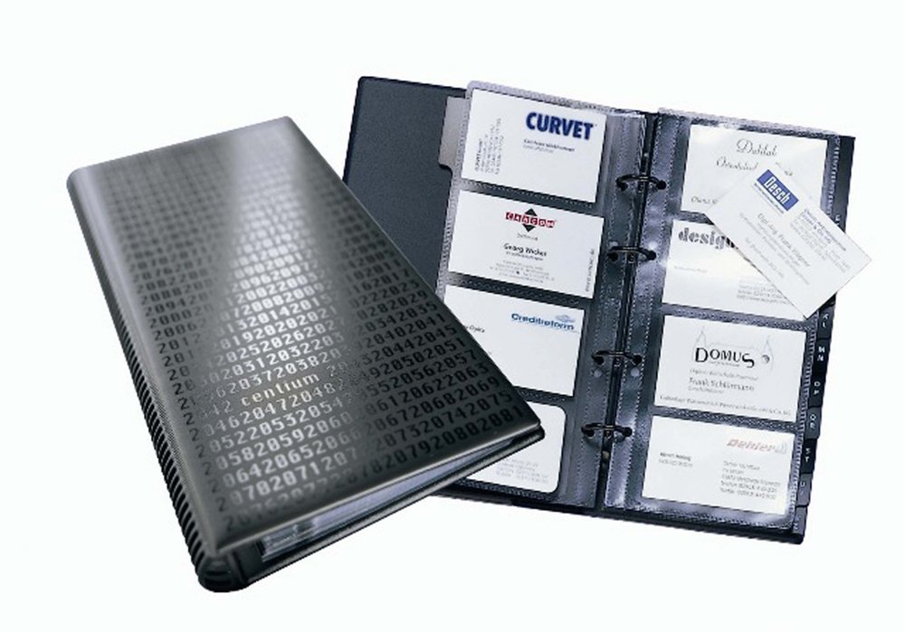Durable 240301 Carpeta de anillas para tarjetas de visita Visifix centium, 200 tarjetas 90 x 57 mm, 145 x 47 x 255 mm, negro