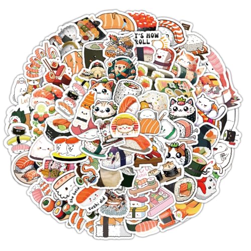 ARYIMYDP 100 Autocollants Sushi Japonais Style Kawaii, PVC Imperméable Repositionnable, Décoration Creative pour Valise Skateboard PC Portable, Idée Cadeau...