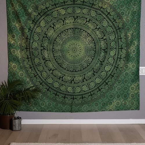 Image of Craft Trade 54x84 Inches Dark Green Cotton Mandala Ombre Wall Hanging Tapestry