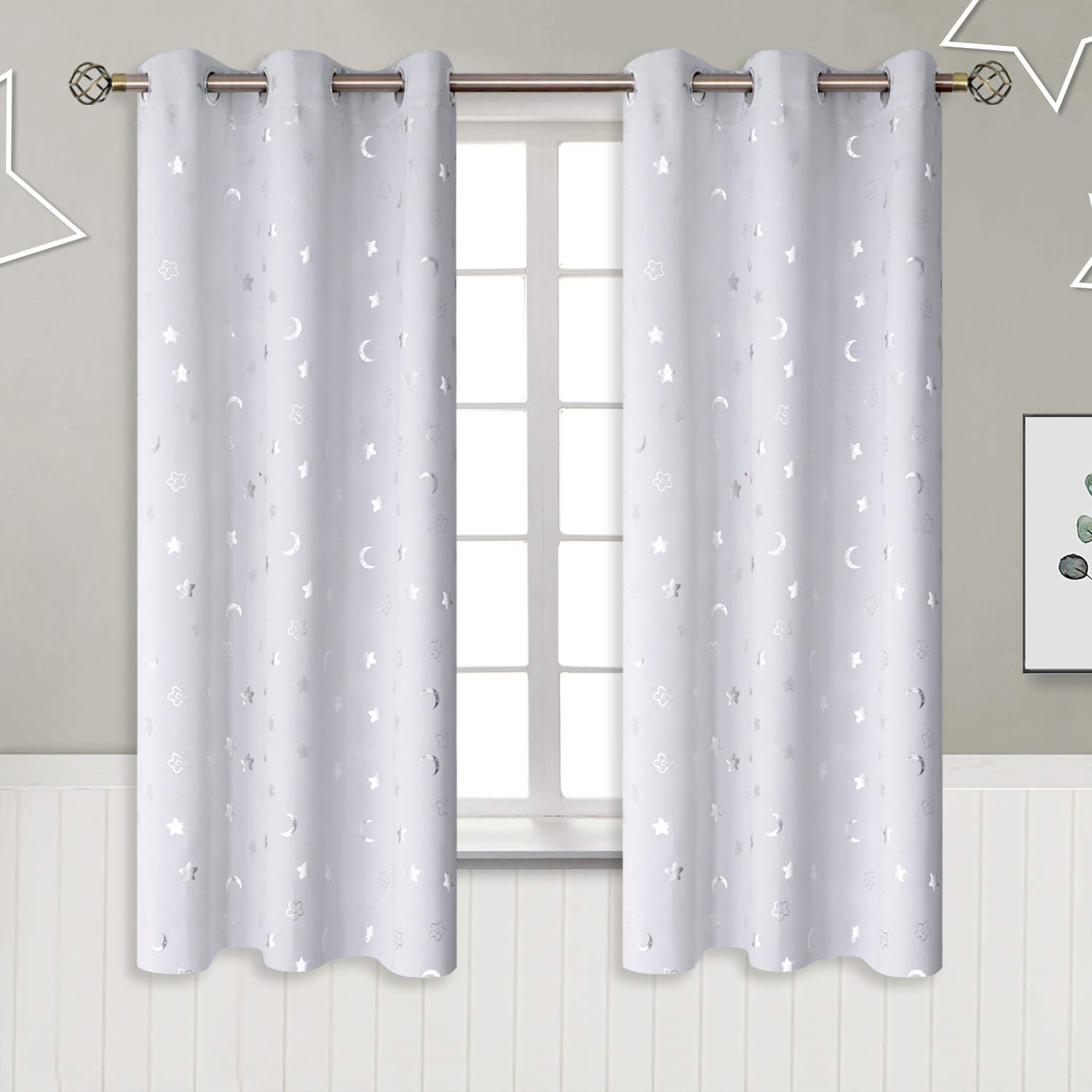 BGment Blackout Curtains for Kids Bedroom 63 Inch - Greyish White 2 Panels