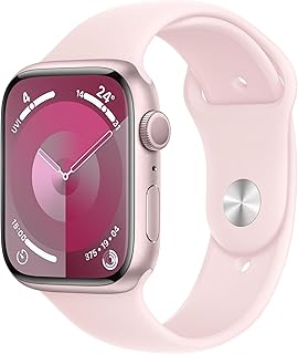 Apple Watch Series 9 [GPS 45mm] Smartwatch with Pink Aluminium Case with Light Pink Sport Band. Fitness Tracker, Blood Oxy...