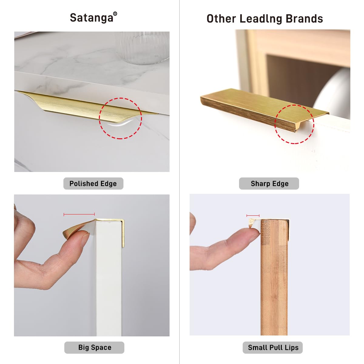 Satanga Edge Finger Pulls For Cabinet Kitchen Drawer Knobs Low Profile Door Dresser Bathroom Closet Cupboard Furniture Handles Aluminum 5 Pack Modern Brushed Nickel 6 Inch Easy Installation