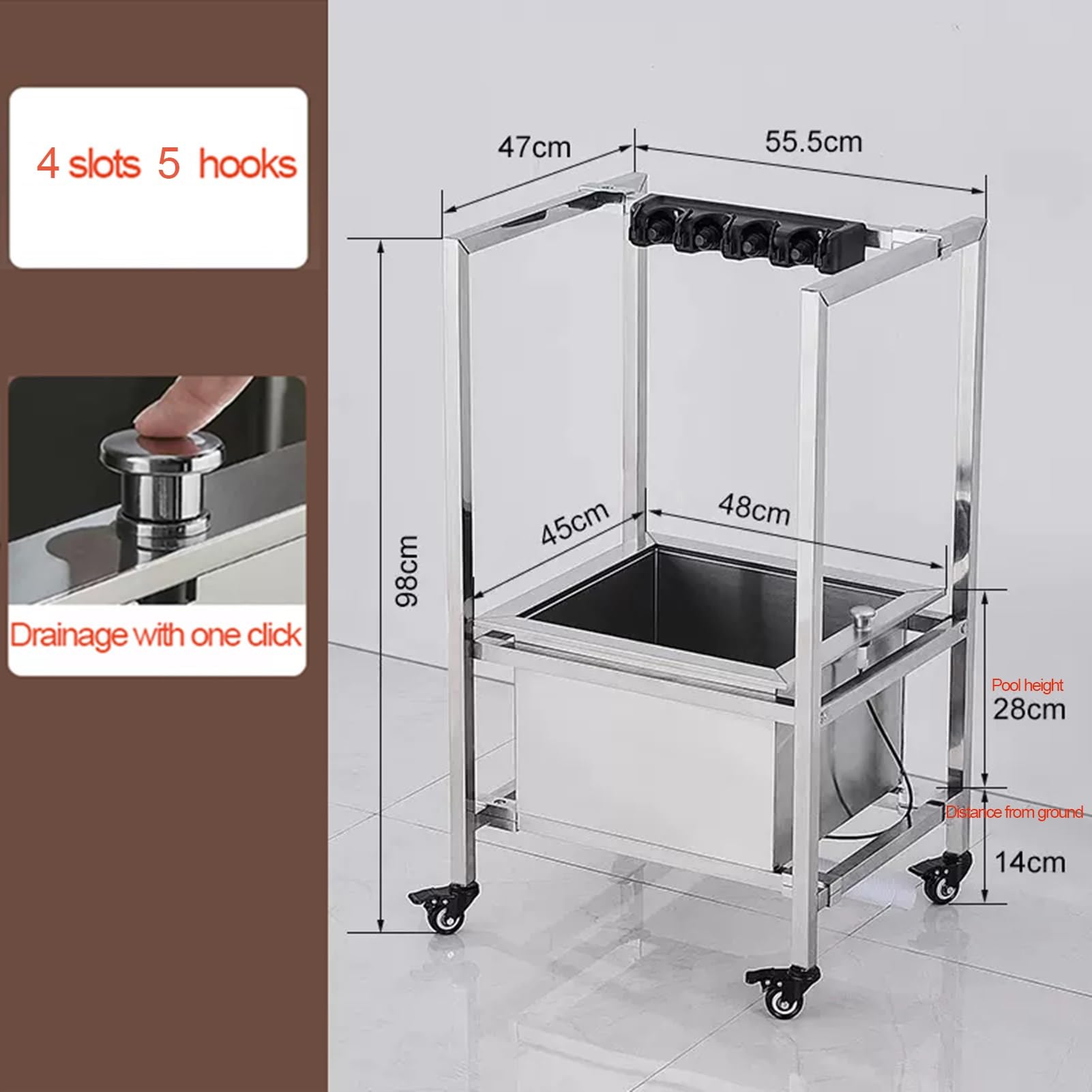 Carrello Portautensili per La Pulizia Commerciale con Porta Scopa E Mocio Mobile, Carrelli Manuali E Portaombrelli, Include Braccioli E, Argento, 47 X 80 X 98 Cm (10 Scomparti)