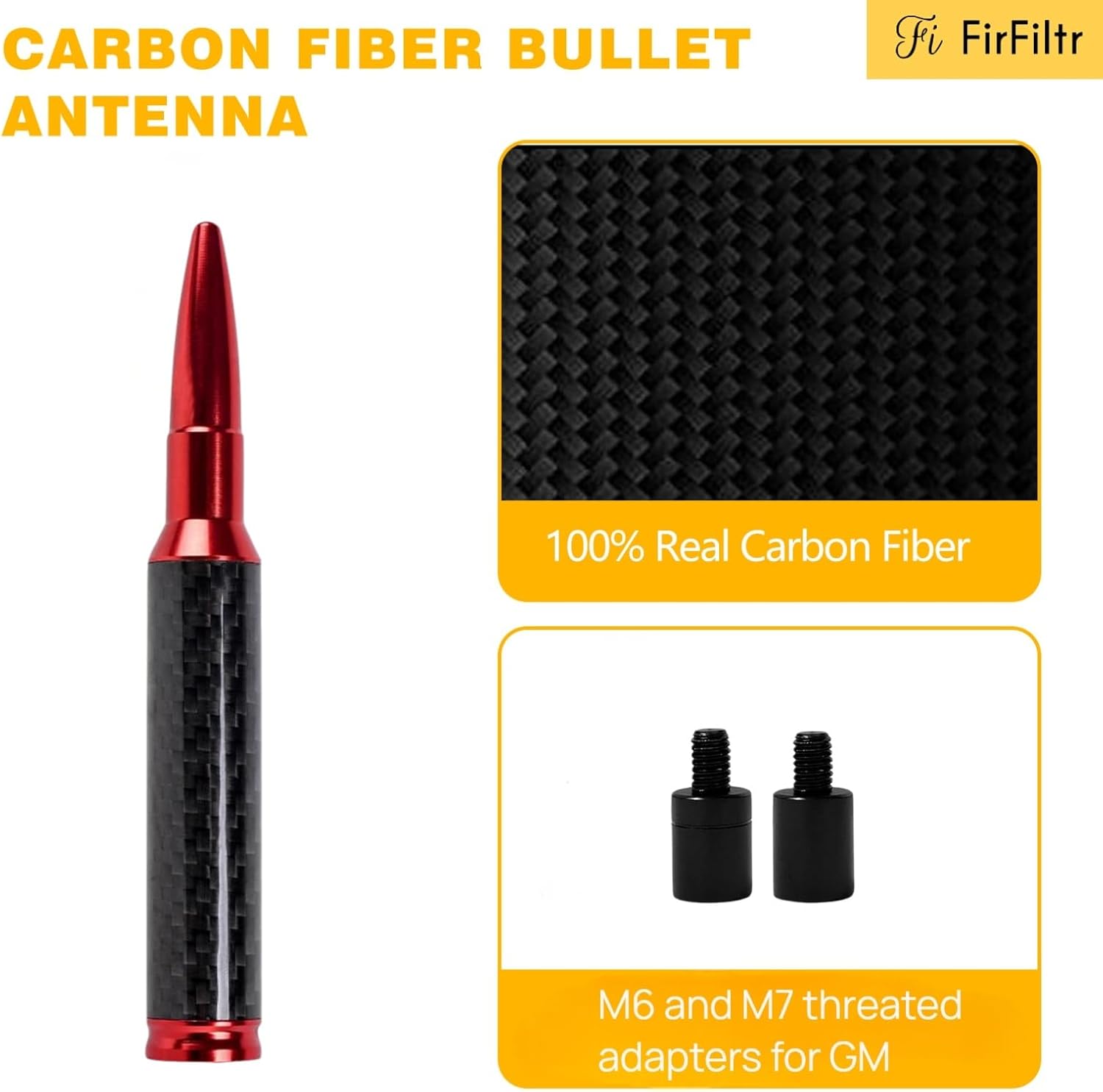Carbon Fiber Truck Antenna for Chevy Silverado 1500 2500 3500 & GMC Sierra 1999-2025 2026,Chevy Silverado Antenna Truck Accessories,Short Car Video Antennas (5.5''-Red Carbon Fiber 50 Cal Bullet)