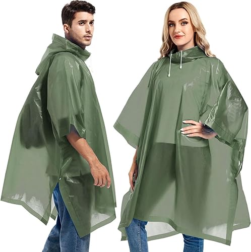 HOOMBOOM Ponchos de lluvia reutilizables con capucha con cordón para adultos, abrigo de lluvia grueso impermeable, 2 paquetes