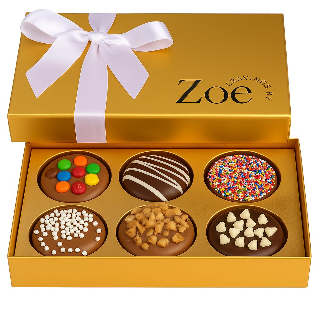 CRAVINGS BY ZOE Valentines Day and Birthday Chocolate Covered Cookies Gift Basket | 6 Count | Kosher Milk & Dark Belgian Chocolate Gourmet Food Gift Box | Birthday, Thank You, Candy Gifting Men Women Him Her Mom