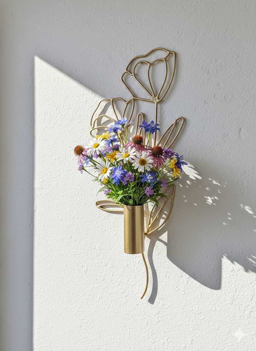 Gold Metal wall Flower vase – Modern Decorative Hanging Plant Holder for Living Room, Bedroom & Hallway-image-21