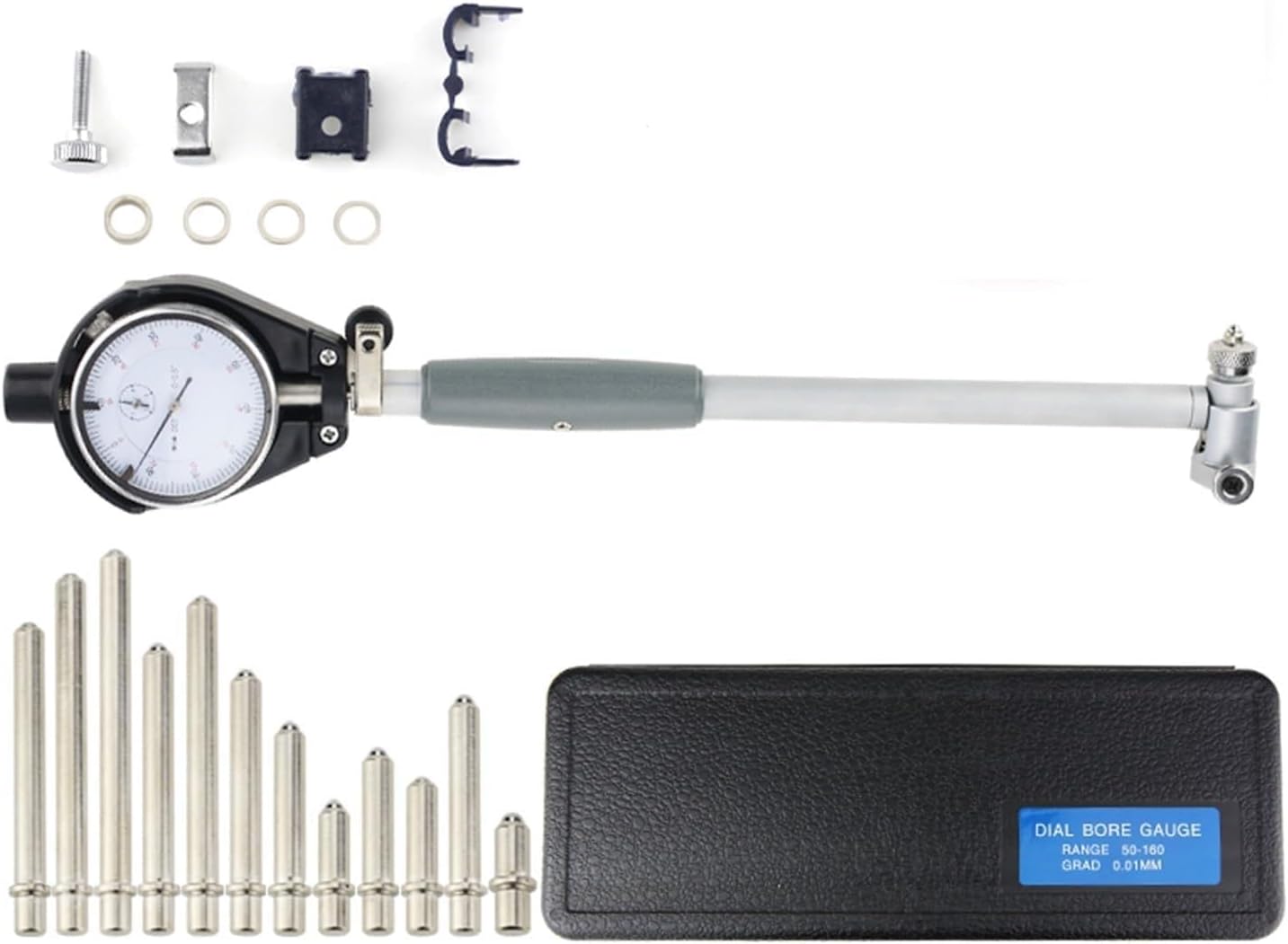 Micrometer, 2"-6" Inch Dial Bore Gauge Bore Dial Indicator Inner Diameter Gauge Measuring Rod Deep Hole Measuring Tools Probe 18-35-50-160Mm,50-160mm Black Dial-1