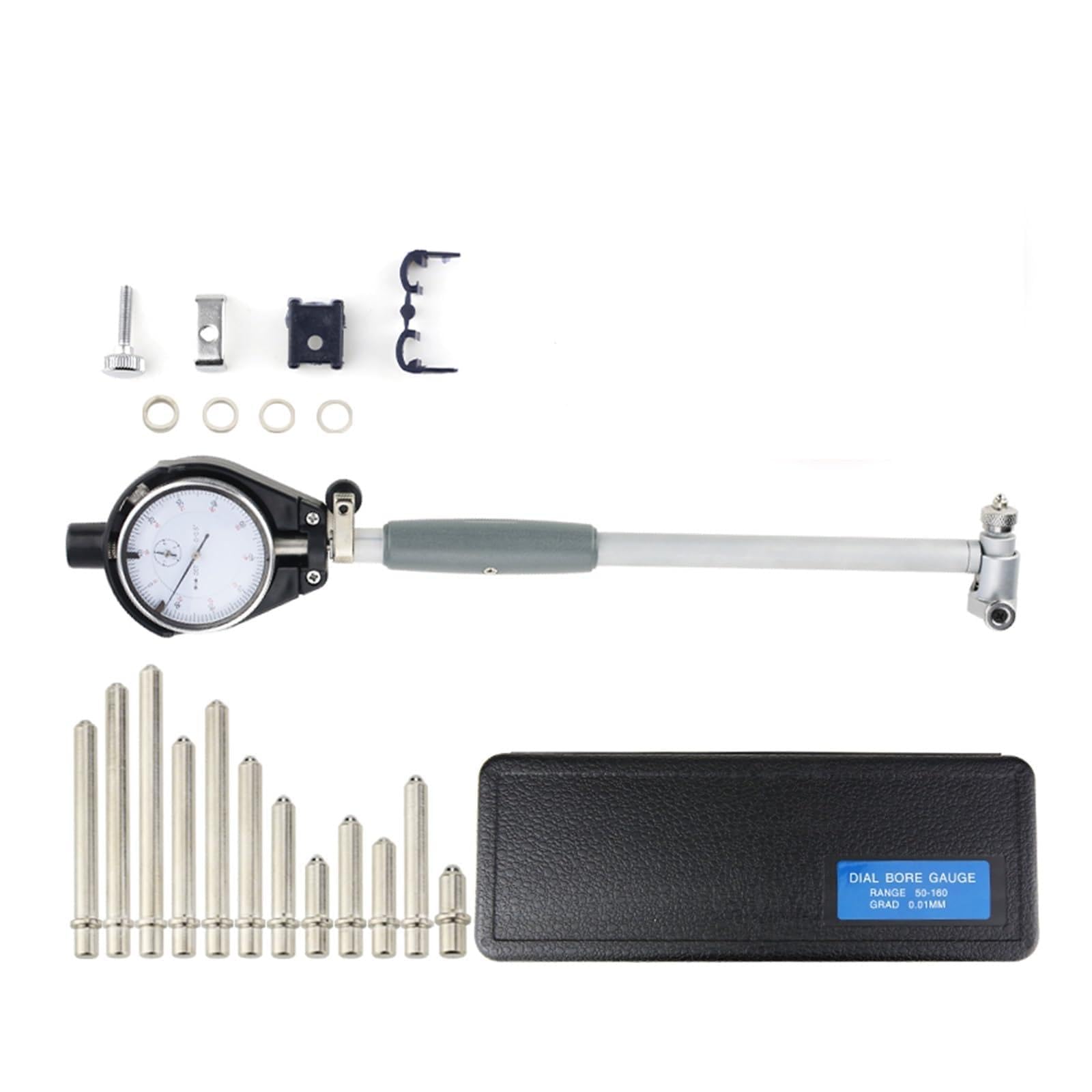 Mikrometr, Dial Bore Gauge miernik średnicy wewnętrznej pręt pomiarowy mikrometr narzędzie pomiarowe otwór wskaźnik zegarowy zestaw 15-35-50-160mm(50-160mm Black Dial)