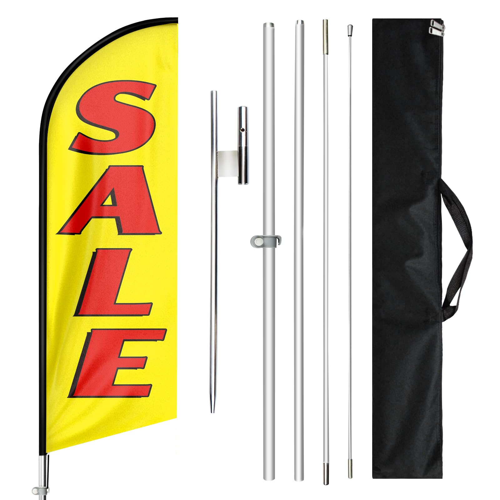QSUM Sale Flag Pole Kit, Sale Swooper Flag, 11FT Yellow Outdoor Advertising Sales Flag with Heavy-Duty Pole and Ground Spike, Sale Signs for Garage, Storefront, Vehicles, Boutique, Retail