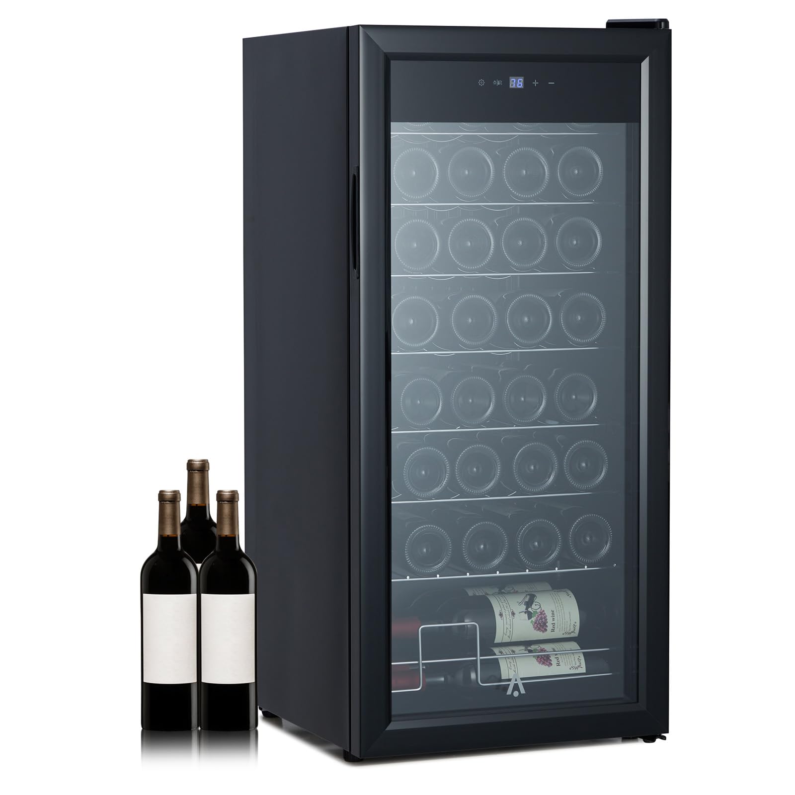 Wine Cooler Refrigerator - 32 Bottle Capacity, Freestanding or Built-In Wine Fridge With Precise Temperature Control and Child Safety Lock for Red, White, and Sparkling Wines - Sleek Black Design on Fridge.com