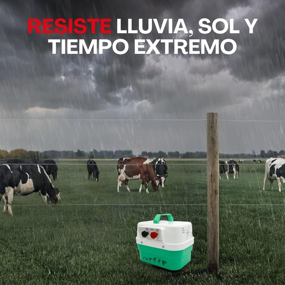 Pastor eléctrico Llampec Mod.1220 con batería 12V – 5,3J, 10.000V y 65 km de alcance – Ideal para ganado equino, vacuno, porcino, ovino y animales salvajes – Alimentador incluido –Batería no incluida