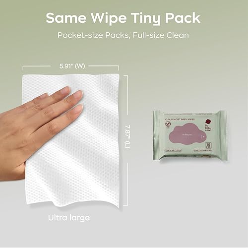 Miniatura 5 de Bc Babycare Cloud Wet Toallitas de viaje para bebé, paquete de 6, tamaño de bolsillo para llevar, ultra gruesas, 99% de agua, sin perfume,