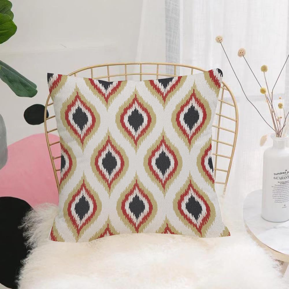 HYOSXW Cushion Cover,Throw Pillow Case Home Decorative for Living Room Bedroom Sofa Chair 16X16 Inch,Ikat style geometric texture, rhombus pattern,Pillowcase 40X40cm