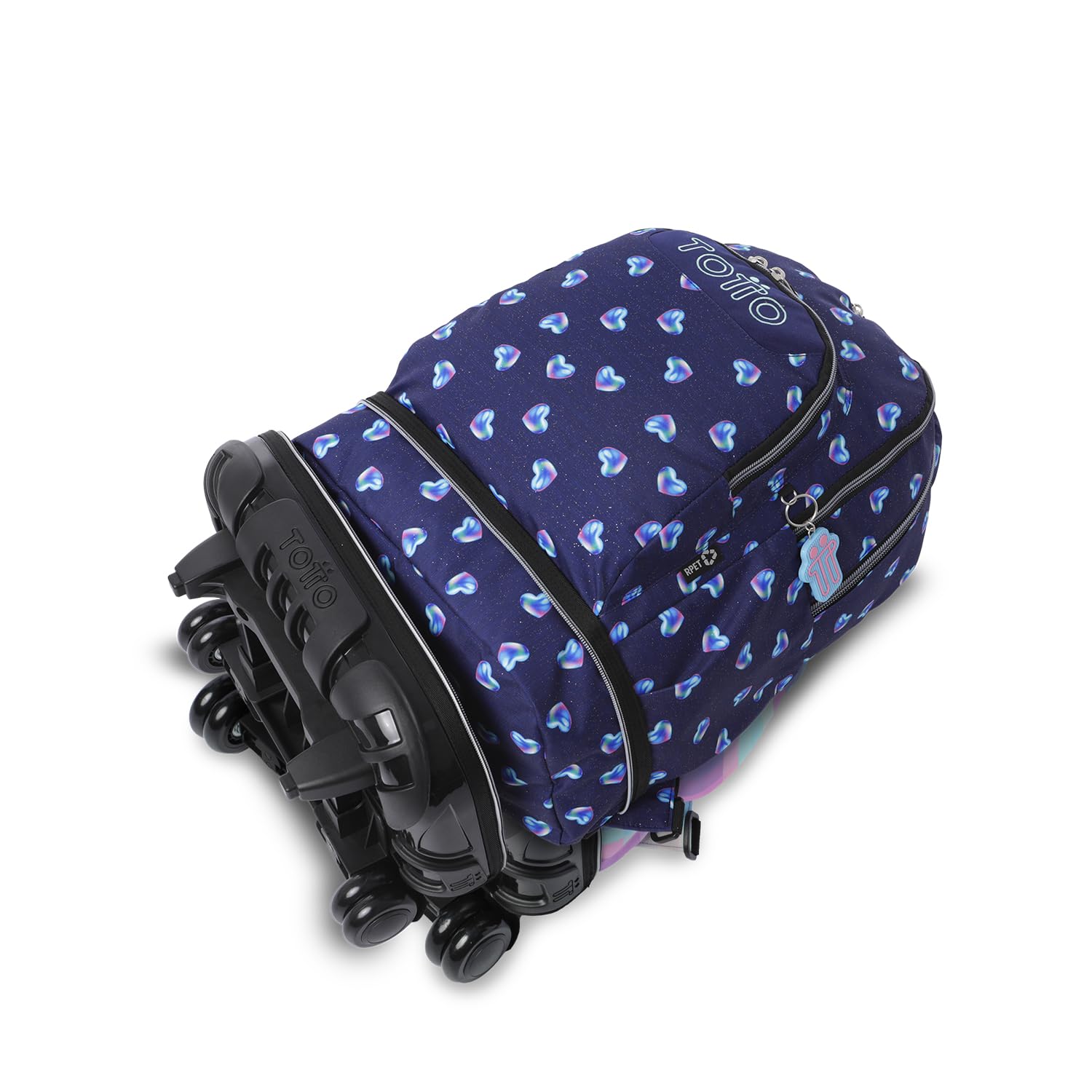 TOTTO - Mochila Escolar con Ruedas Desmontables, Modelo Tiza Glitter, Capacidad 26 L, Mochila PC 15.4", Bolsillo Botella, Manija Telescópica, Espaldar Ergonómico y Correas en S, Estampado Nacary