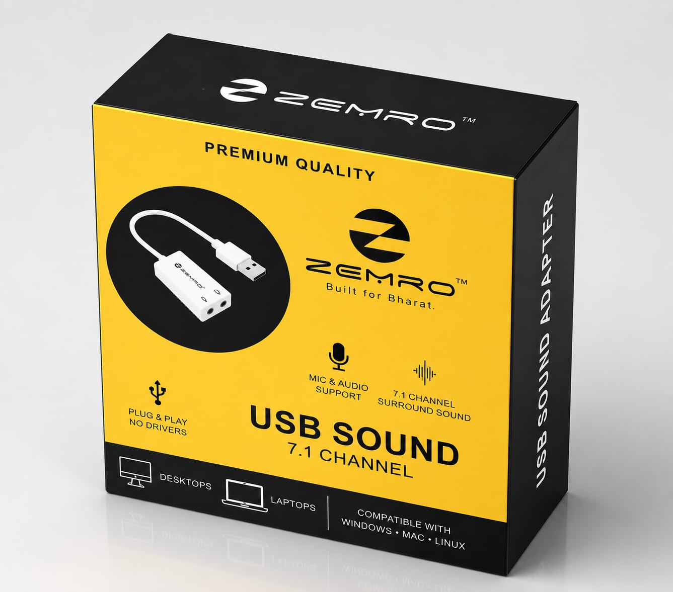 usb sound card 7.1 channel, plug & play, white | mic & audio support, surround sound, no drivers needed, windows/mac/linux, for desktop & laptop