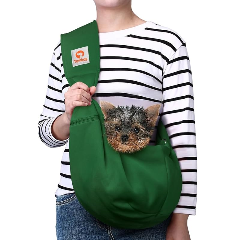 Sling para Cães Pequenos TOMKAS em Poliéster com Bolso e Alça Ajustável, Verde Esmeralda, M