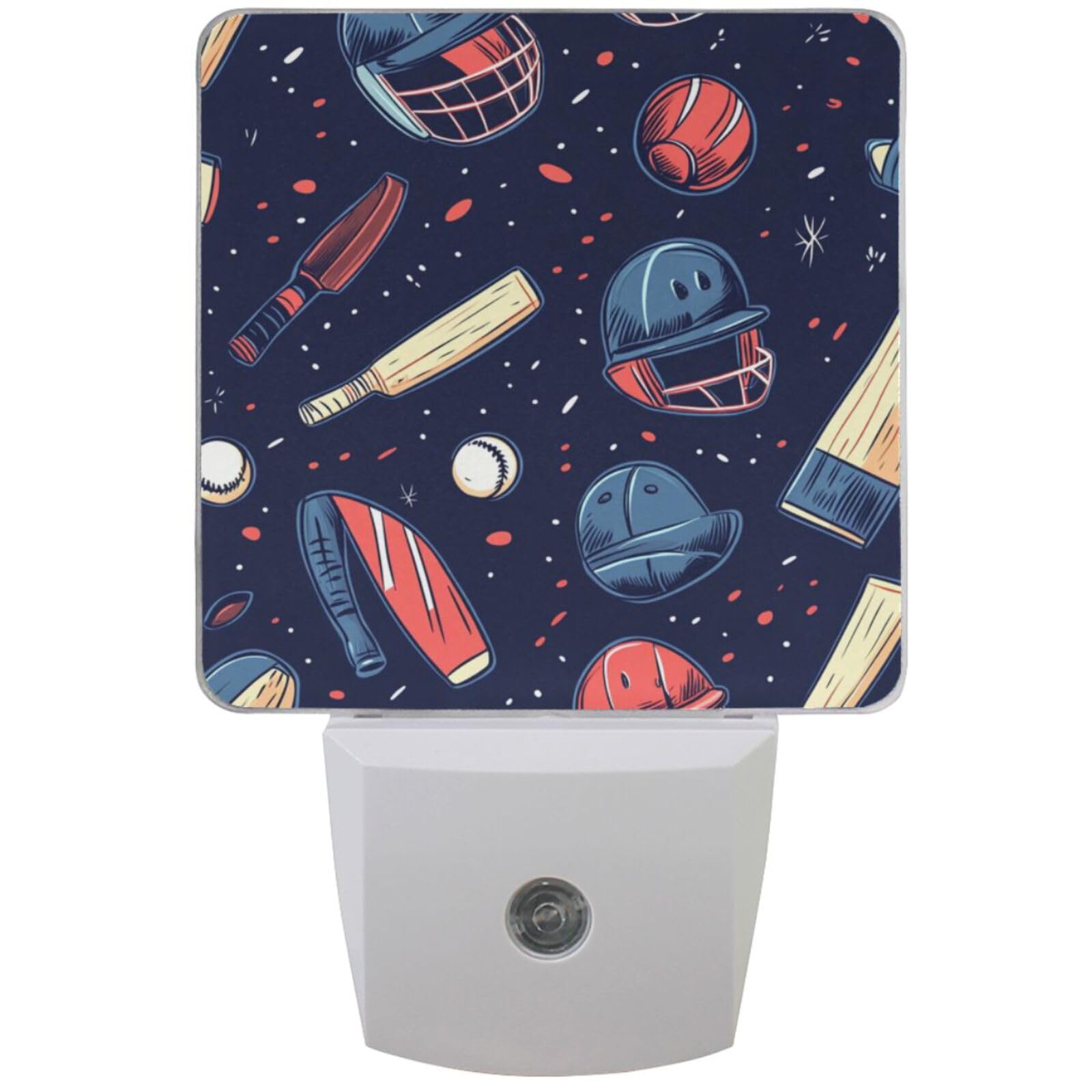 Pigsaly Led Night Light Cricket Bats Balls Red Night Light Plug in Wall Lamp Smart Dusk to Dawn Sensor Nightlight Led Lamp Energy Saving Lights Gift for Kids Room Bedroom Bathroom Hallway