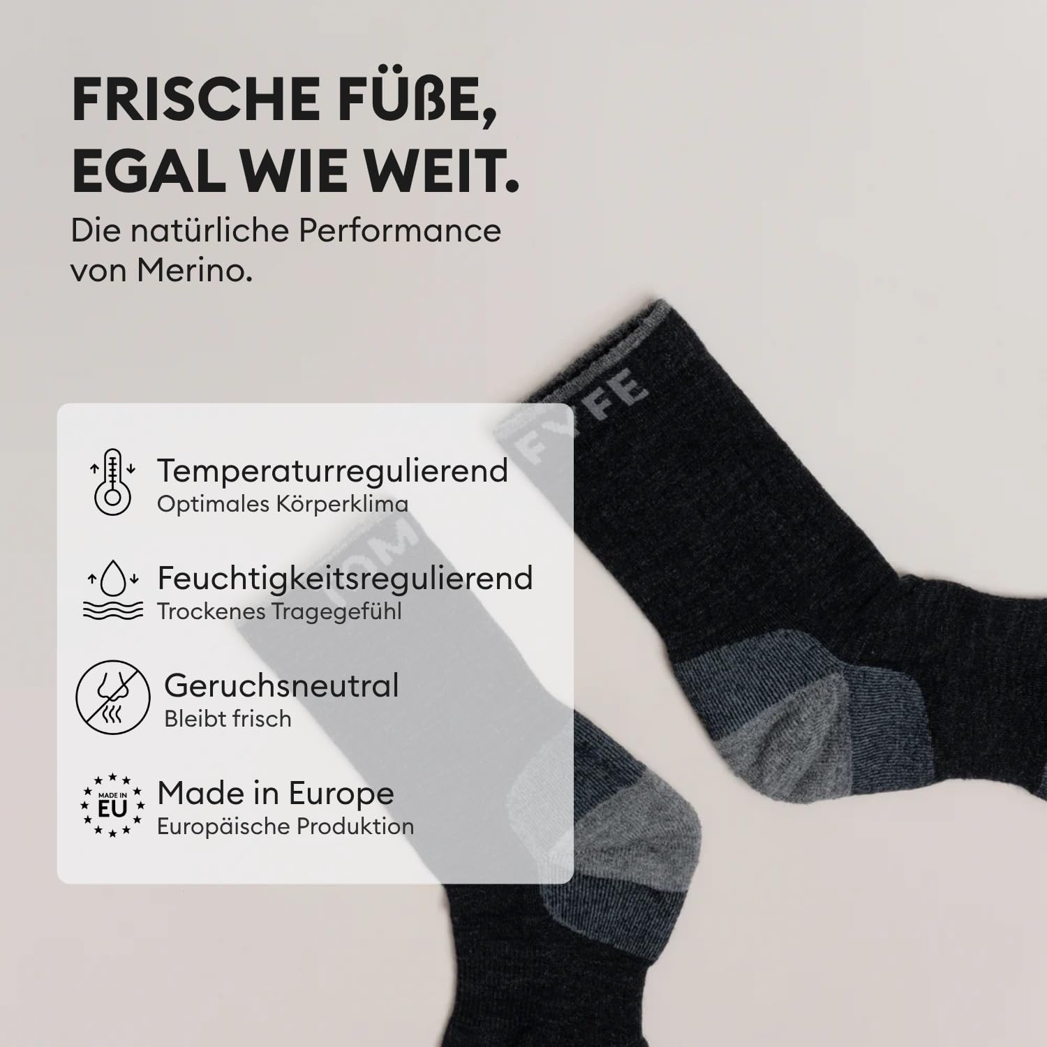 Premium Merino Wandersocken - Unisex - OEKO-TEX® - Atmungsaktive Trekkingsocken aus Merinowolle - geruchshemmend & feuchtigkeitsregulierend – Made in Europe