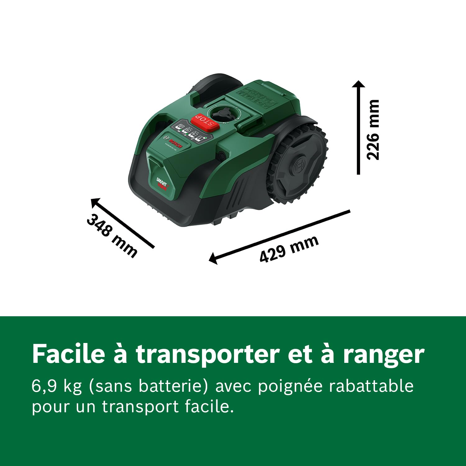 Bosch Tondeuse Robot sans-Fil VISIMOW18V-100 (pour pelouses Jusqu’à 100 m², Largeur de Coupe: 16 cm, Hauteur de Coupe: 20-60 mm, avec Lames de Rechange, Batterie et Chargeur)