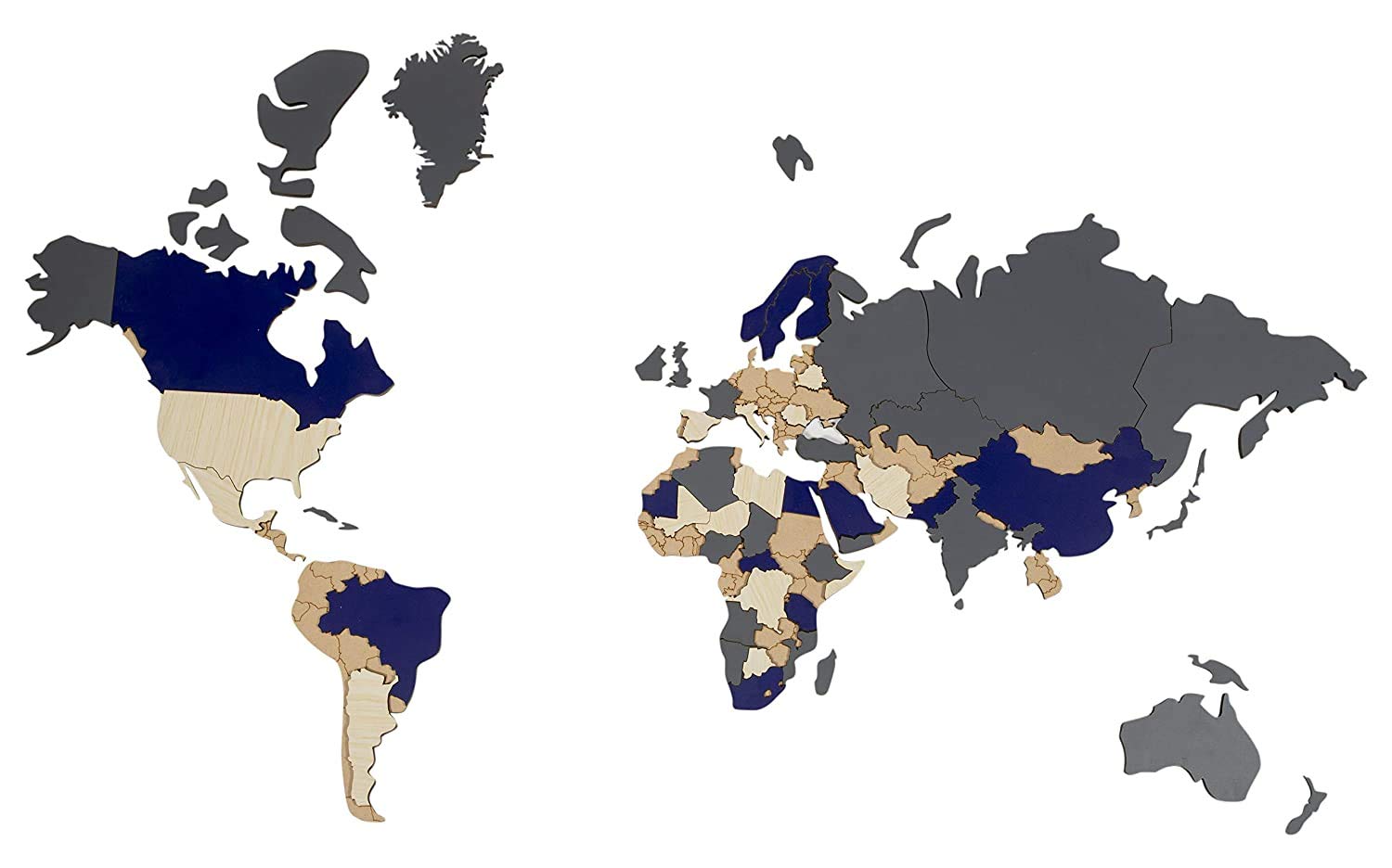 Wooden Map World 3D Wall Map for Home, Office, Hotel, Cafe, School, Restaurant, Living Room, Hall (Blue, Large, 5 ft / 3.5 ft)