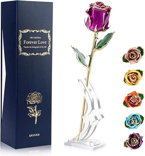 Rosa Ejoyous bañada en oro rosa de 24K, rosa dorada de 24K, floreciente siempre para regalo de novia, tu mujer, mujeres en San Valentín,