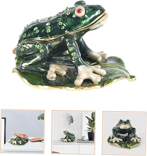 Vista 5 de HOMSFOU Caja de 5 piezas de figuritas pequeñas para manualidades, aretes, anillos de almacenamiento de metal, coleccionables, adornos de rana