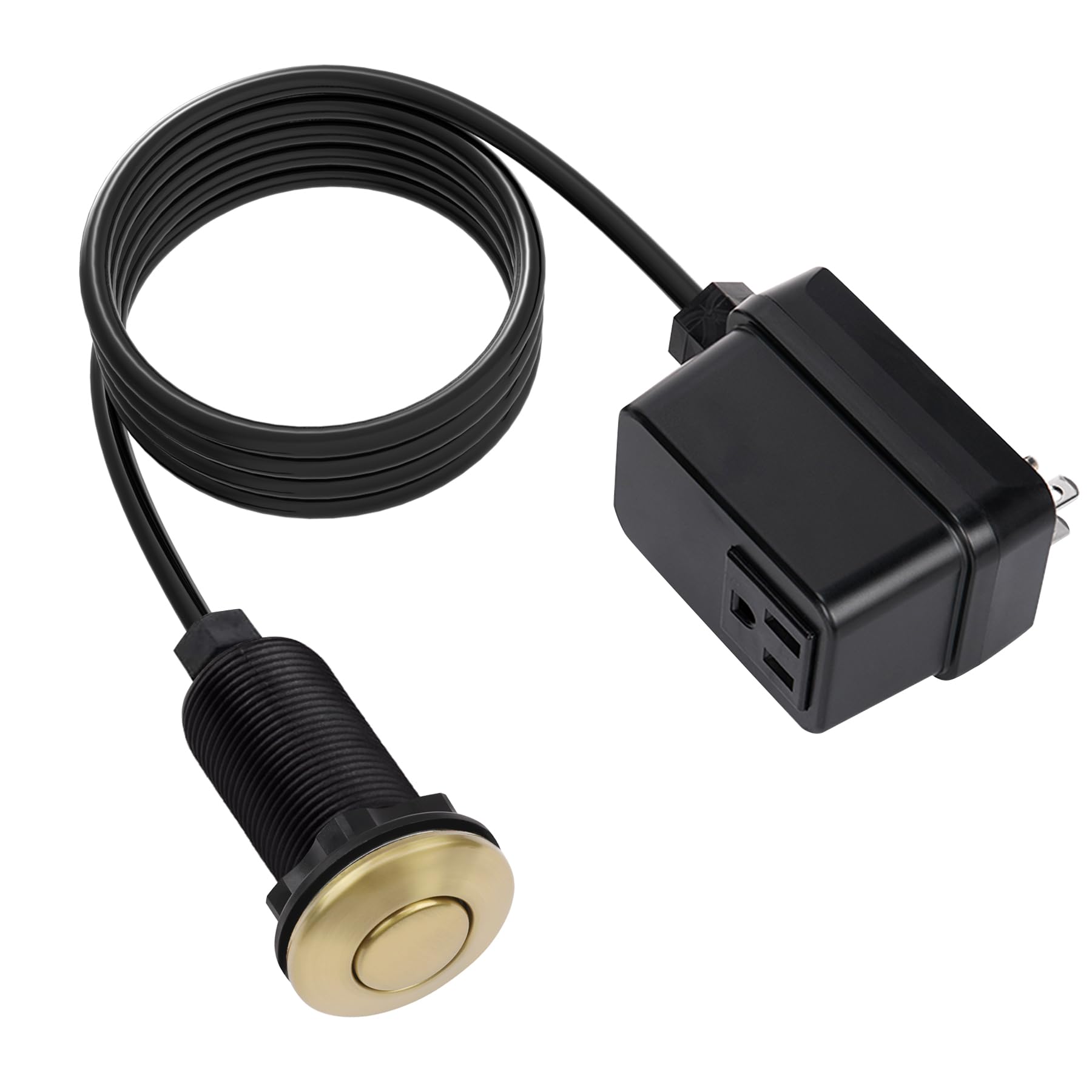 Garbage Disposal Switch, Cordless Air On Off Kit for Food Waste Disposer, Brushed Gold, LONG 3.5" Sink Top Push Button by CLEESINK