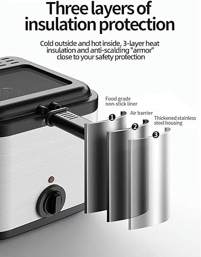 Miniatura 5 de 2.5 L Electric Fryer, Stainless Steel Fry Pot with 1000 W Countertop with Smell Display and Filter Window and Adjustable Temperature and Removable