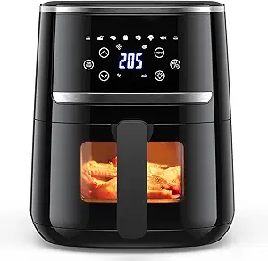 Garvee Air Fryer, Oil-Free Touchscreen 5-Quart Air Fryer with 8 Cooking Presets, Up to 400°F for Fast Cooking, Viewing Window, Low Noise, Silicone Liner and Dishwasher Safe widget, timer