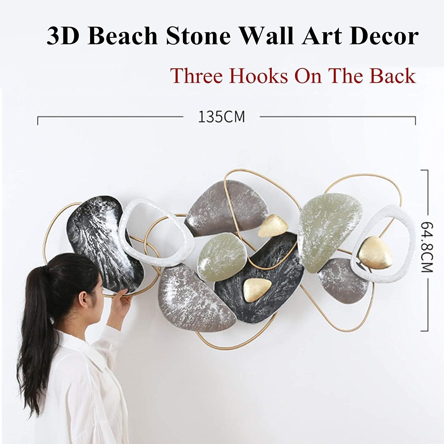 金属製壁アート装飾、小石の3D壁アート彫刻、大型モダン沿岸装飾、リビングルーム、寝室、ホテルに吊るす錬鉄製クリスマスオーナメント 【リフォーム】