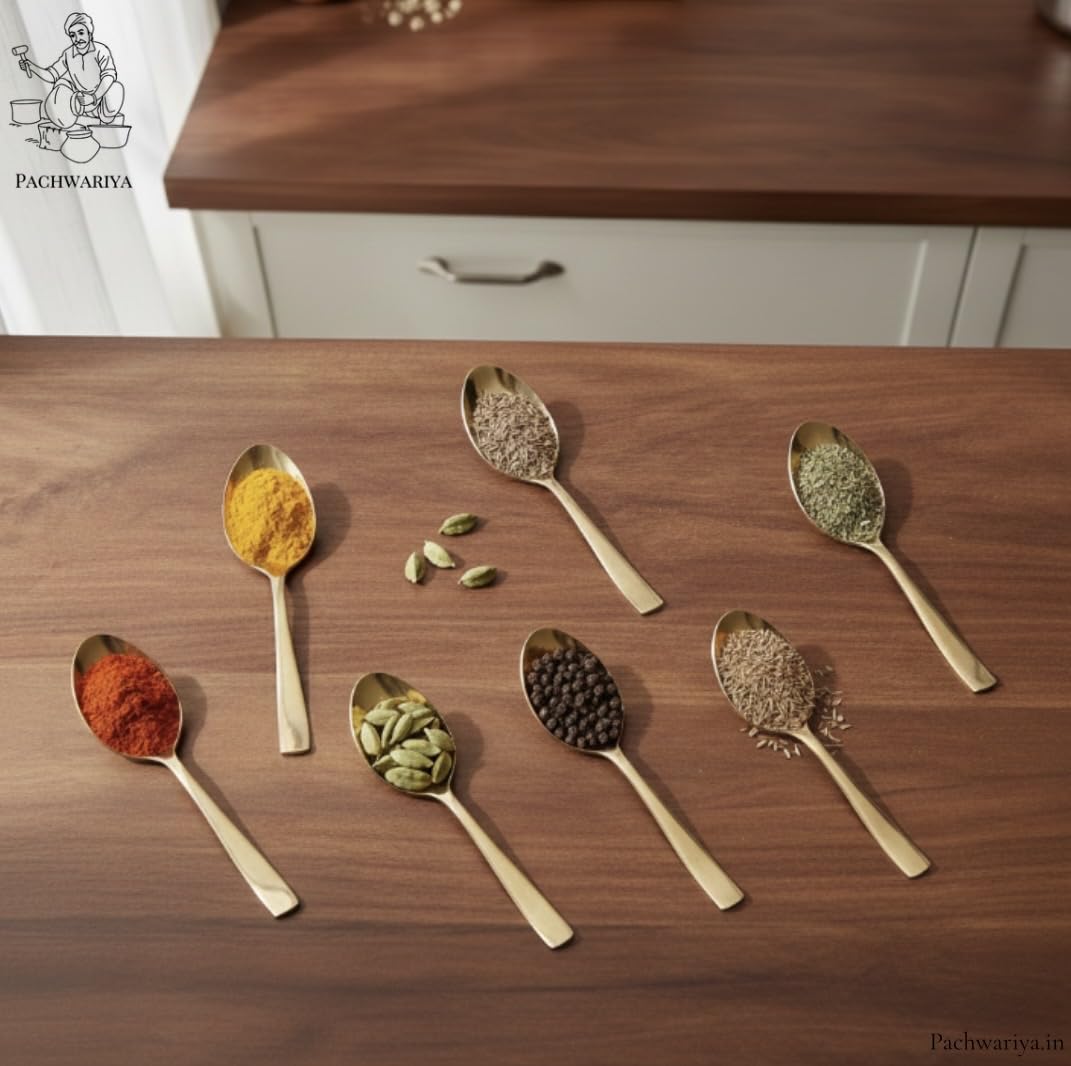 Brass Masala Spoons - Set of 6 for Indian Kitchen -4
