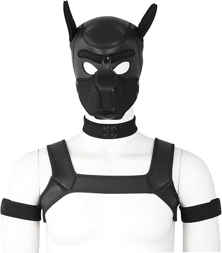 nurdewn Adults Pup Hood Neoprene Dog Head Mask Set for Cosplay and Rolepla(2 siz