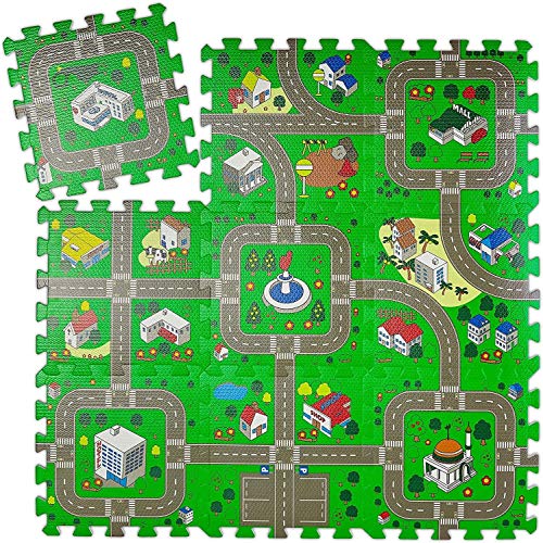 Preisvergleich Produktbild BJYX Puzzlematte,9-teiliger Schaum Teppich, Kinderspielauto Verfolgen Krabbelmatte,schadstofffrei, Eva Schaumstoff, Kinderzimmer