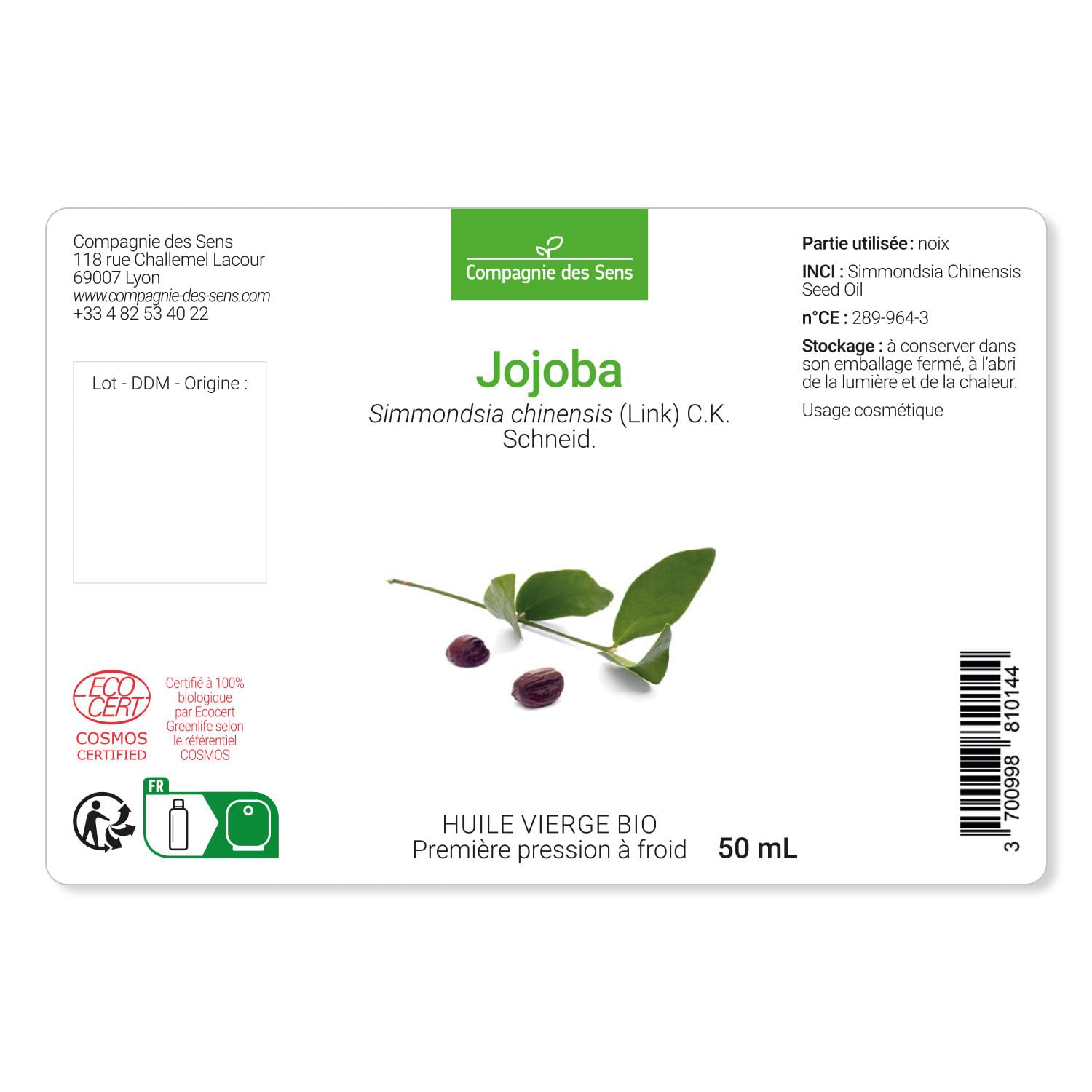 Jojoba - Huile Végétale Vierge BIO - Flacon en verre - Première pression à froid - 1L
