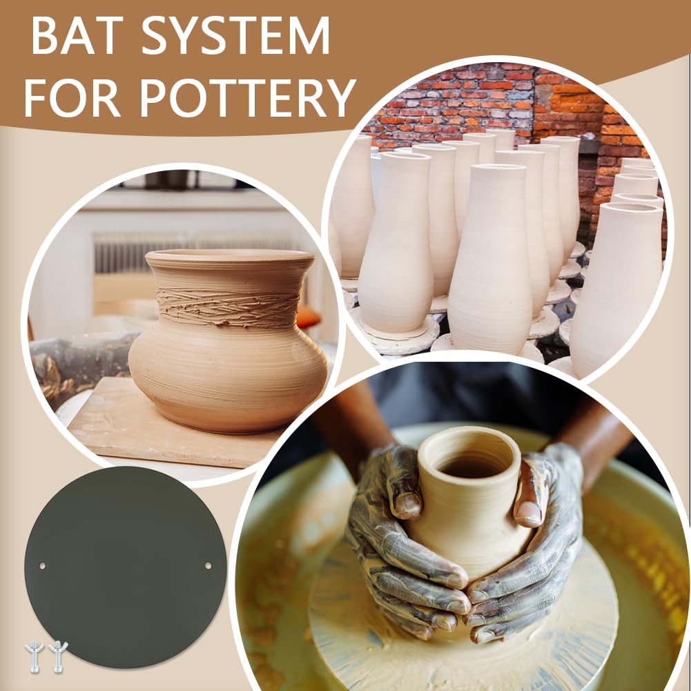 BENECREAT 4 pezzi Pipistrelli per ceramica verde oliva, diametro 30 cm preforato tondo argilla racchetta per tornitura argilla, produzione di ceramica, spessore 5.5 mm