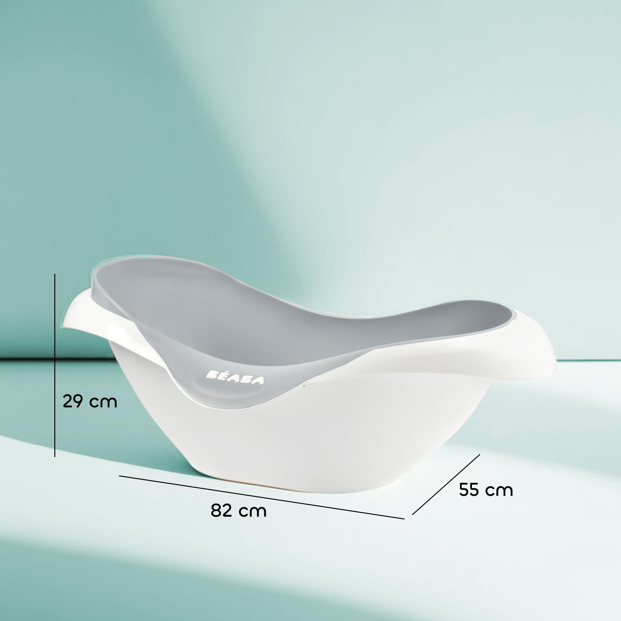 BÉABA Bañera para Bebé, Antideslizante y Cómoda, Ergonómica y Multifunción, Material Suave, Tapón de vaciado, Camélé'O, Fabricada en Francia, Gris