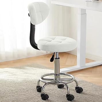 Office Drafting Chair with Back Support and Footrest Multi-Purpose Office Desk Chair,Home Chair Thick Seat Cushion for Home Bar Kitchen ShopWhite