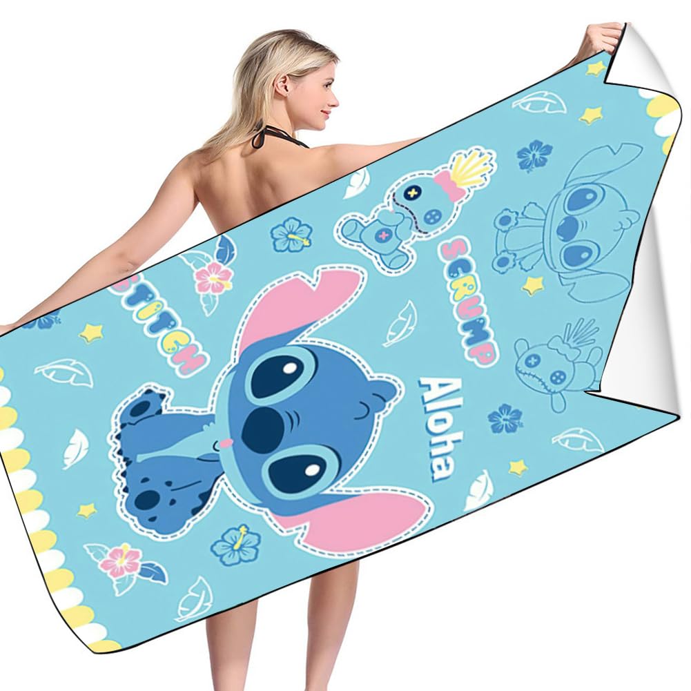 Stitch Beach Towel, Large Microfibre Towel,Lightweight Compact and Super Absorbent,Sand Free Quick Dry Towel,Stitch Print Beach Towel for Travel Yoga Beaches Swimming Pools