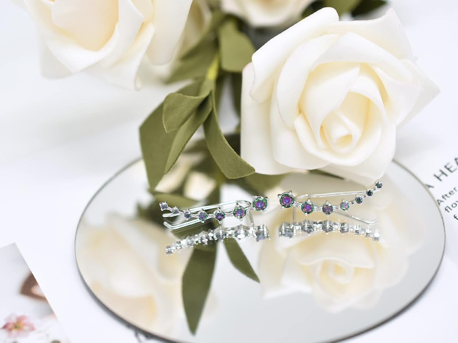 Sterling Silver 7 Crystals Ear Cuffs Climber Cartilage Earrings Dainty Trendy Jewelry Hypoallergenic Fashion Earring Charms Birthday Gift for Women - Image 5