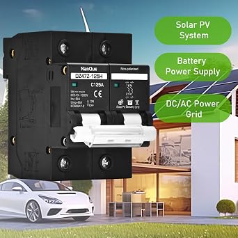 Solar DC260V 500V 600V 800V 1000V Circuit Breaker Miniature MCB for Solar Panel New Energy Battery Charging Discharging Protection Automatic Trip Over-Current Short-Circuit Protector 2 Poles (150A)