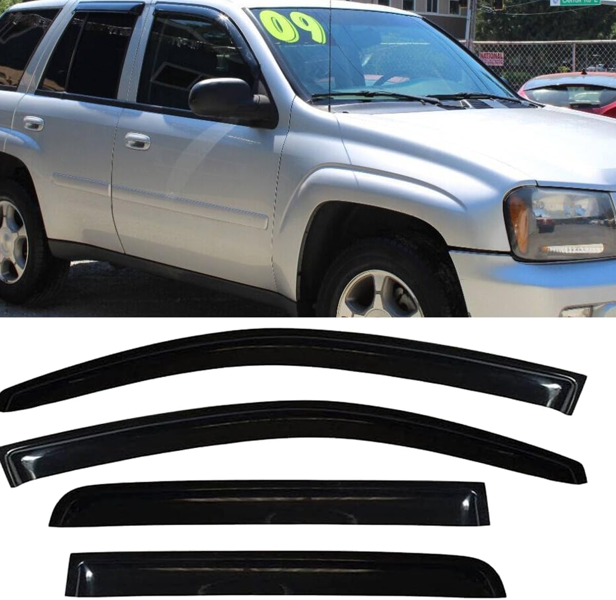 Wensdy 4pcs Side Window Wind Deflectors,Outside Mount Shade Sun rain Guards,Dark Smoke Visors for 2002-2009 Chevy Trailblazer/GMC Envoy, 94733