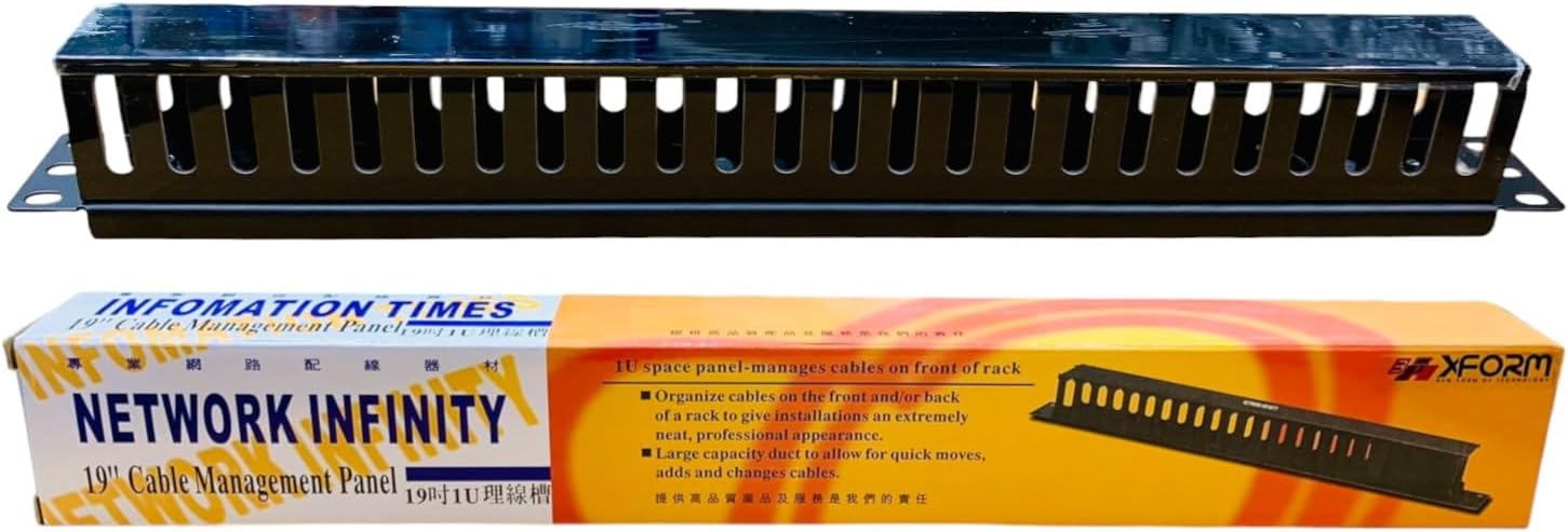 XForm 1U 24 port Cable Manager Rack Mount Horizontal Duct Raceway for 19" Server Rack | 24 Port Plastic Cable Manager with removeable Top Cover
