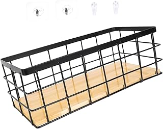 BIUDECO 1 Set Storage Basket Balcony Plant Baskets Basket Hanging Basket with Wood Board Flower Basket Hanging Kitchen Baskets Desktop Storage Shelf Storage Rack Grocery Basket