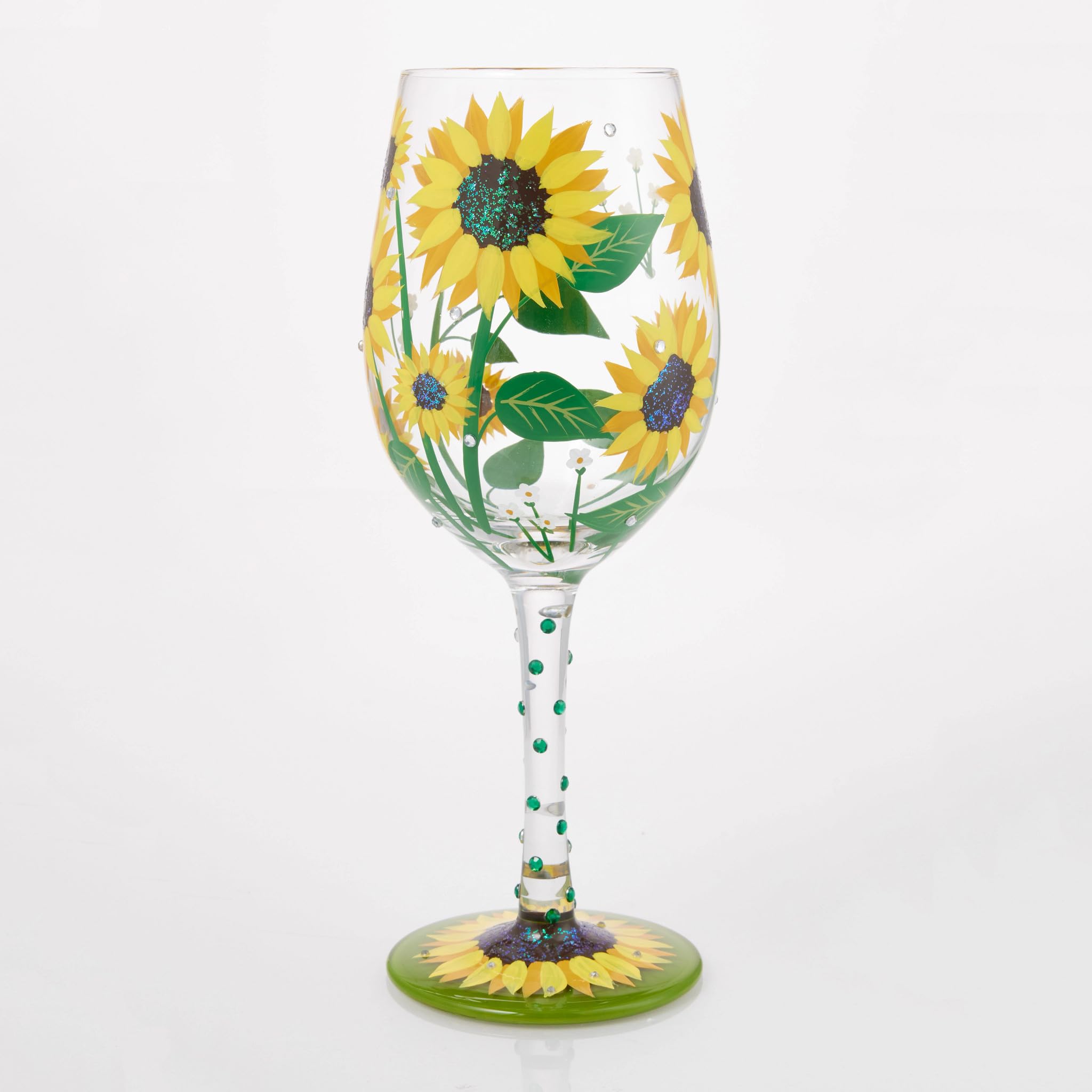 Enesco Lolita - Copa de vino artesanal pintada a mano con girasoles, 15 onzas, multicolor