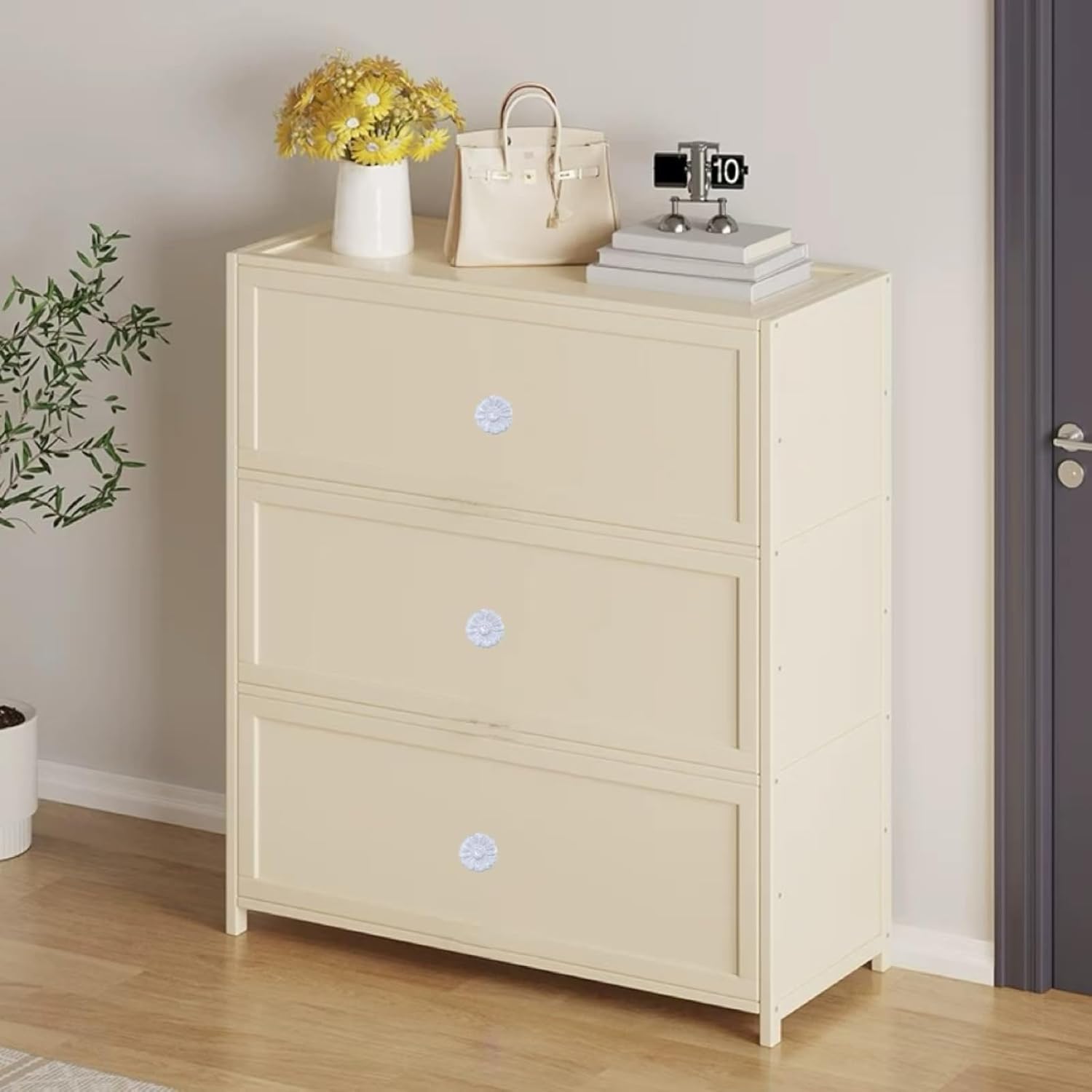 Vintage Floral Daisy Ceramic Dresser Drawer Knobs Elegant Cabinet Cupboard Door Hardware Pull Handles w/Screws White 3 PCS