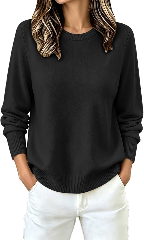 Fall Sweaters for Women Long Sleeve Crewneck Knit Pullover Sweater